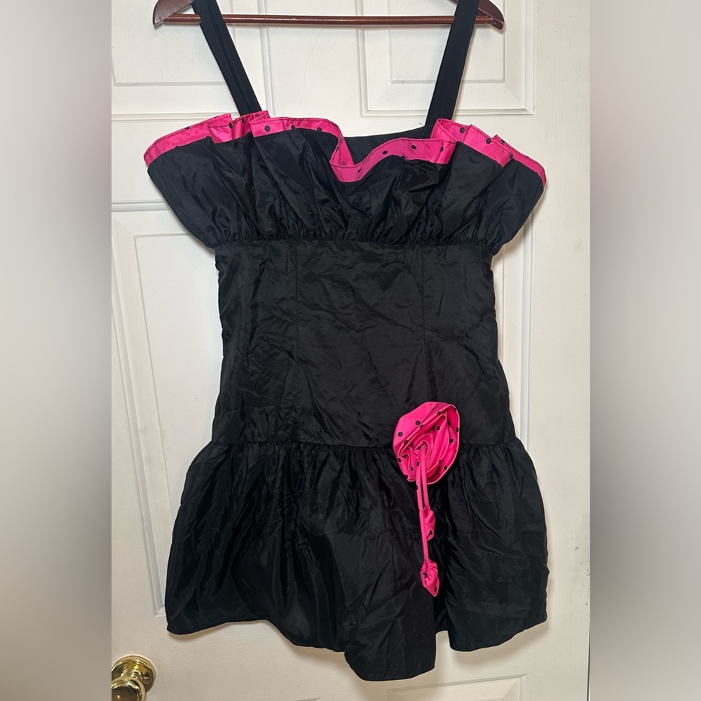 Vtg Flirtations Alfred Angelo 80s Pink Black Taffeta Tiered‎ Prom Dress